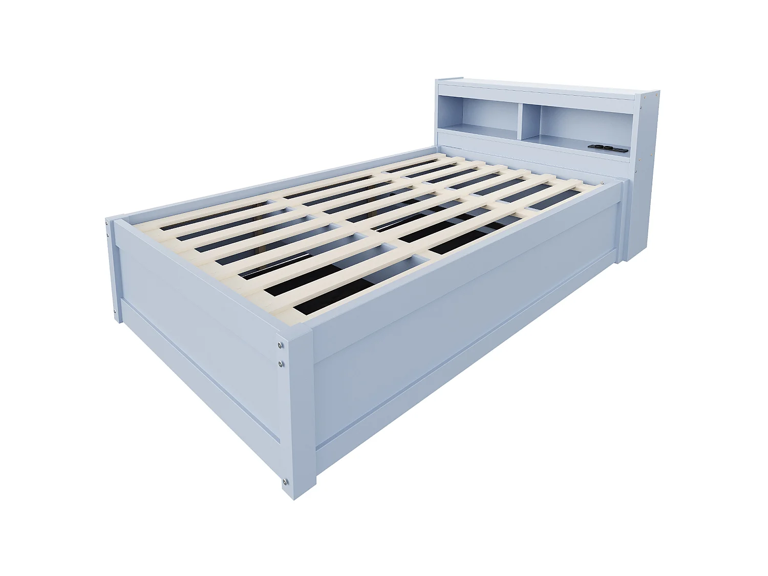 Kinderbed met opbergruimte 90x200 cm met stopcontact, ledverlichting en opbergruimte - Grijs MDF-hout