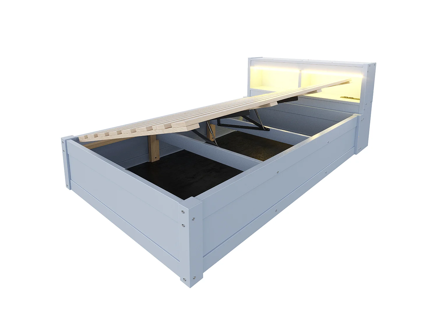 Kinderbed met opbergruimte 90x200 cm met stopcontact, ledverlichting en opbergruimte - Grijs MDF-hout