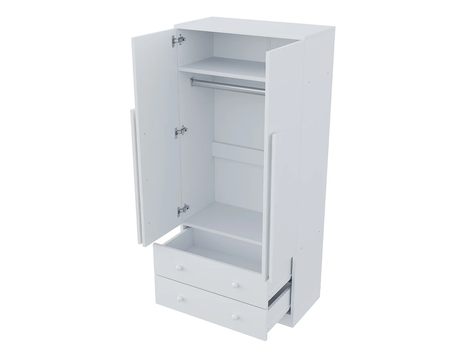 Roupeiro 70x40x170 cm com 2 portas e 2 gavetas - Madeira branca