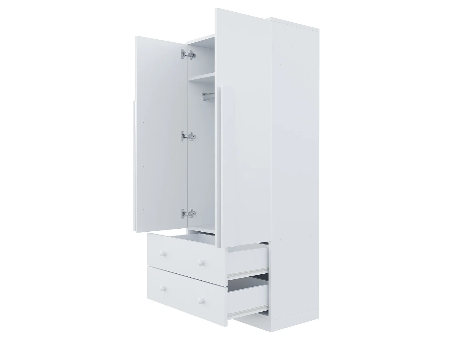 Roupeiro 70x40x170 cm com 2 portas e 2 gavetas - Madeira branca