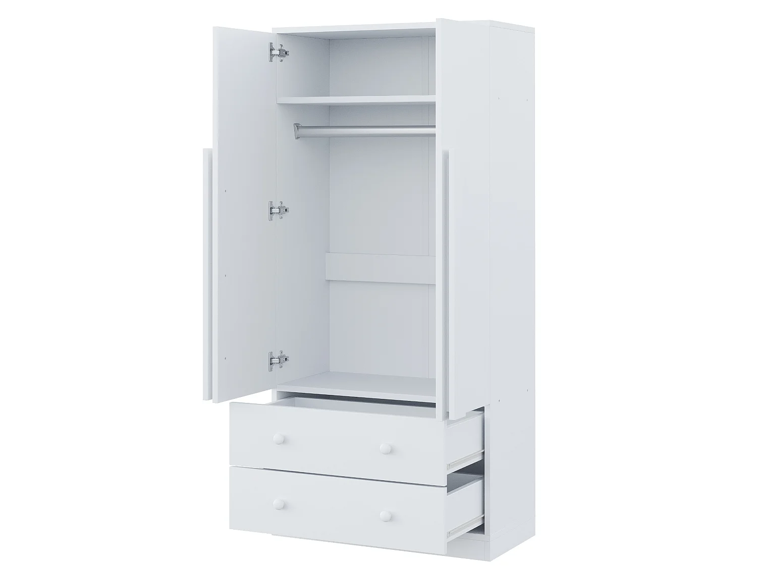 Roupeiro 70x40x170 cm com 2 portas e 2 gavetas - Madeira branca