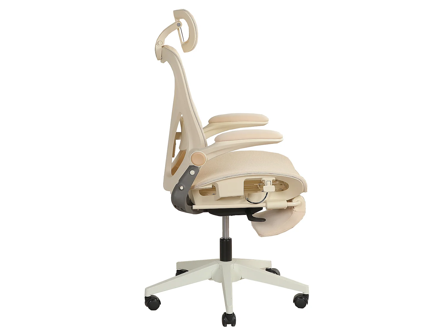 Chaise de bureau ergonomique pliante en maille coloris crème - Avec dossier réglable