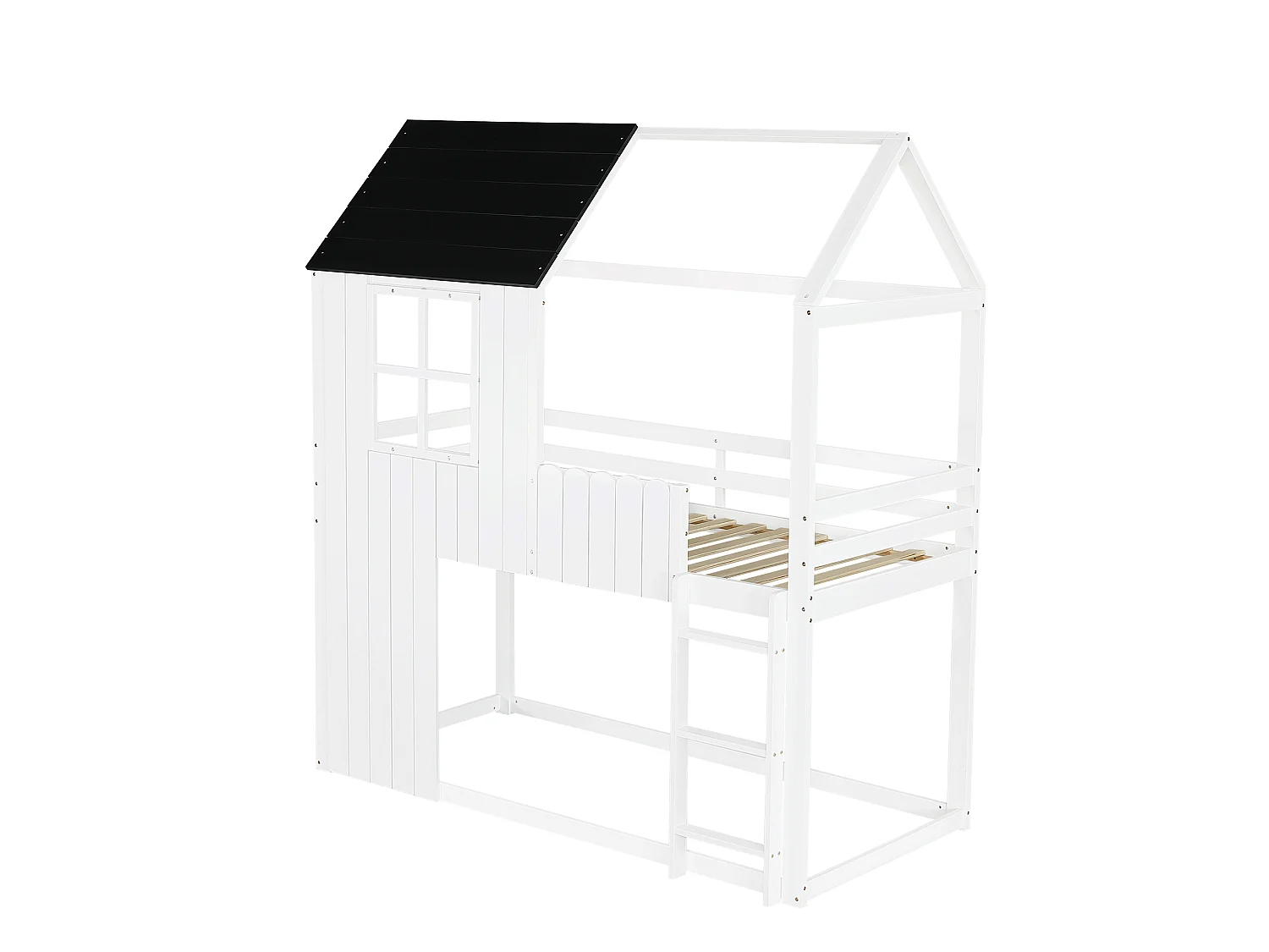 Letto a soppalco per bambini 90x200 cm in legno con rete a doghe e scaletta - Bianco