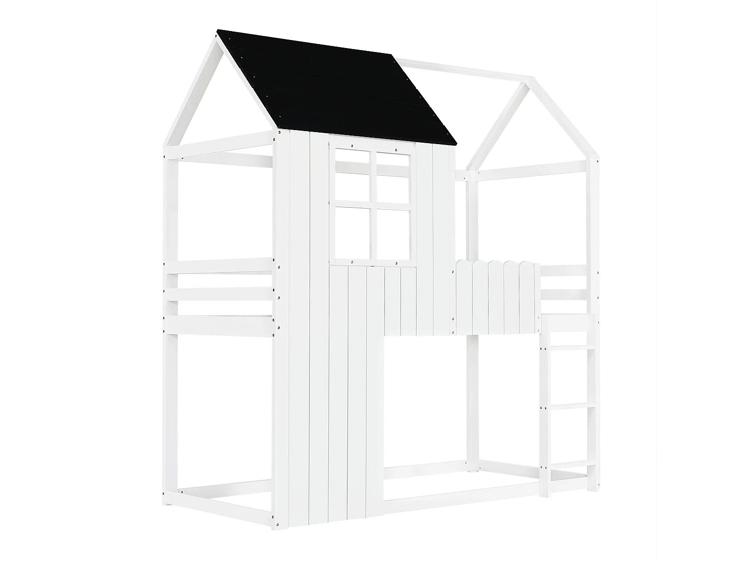 Letto a soppalco per bambini 90x200 cm in legno con rete a doghe e scaletta - Bianco