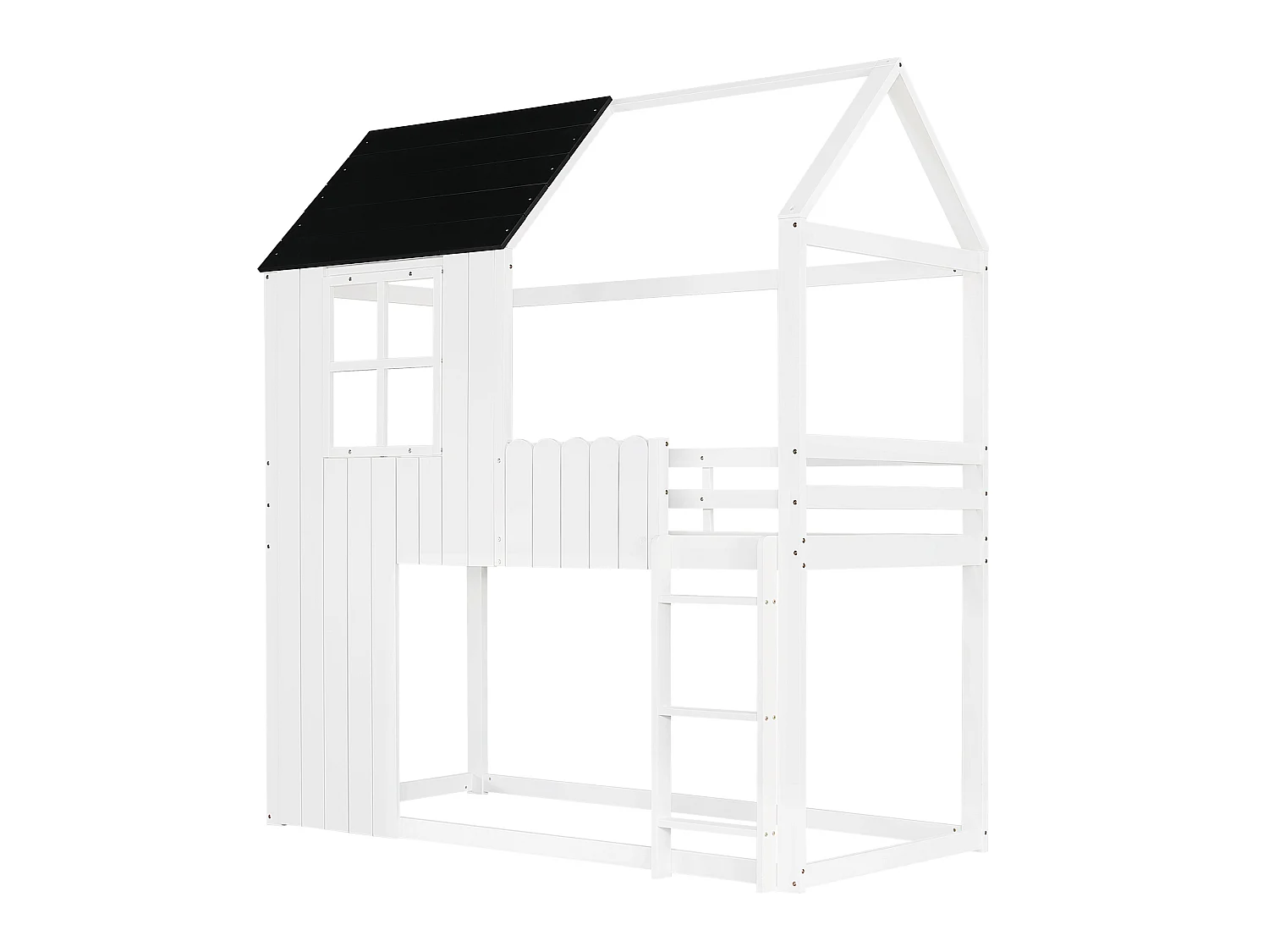 Letto a soppalco per bambini 90x200 cm in legno con rete a doghe e scaletta - Bianco