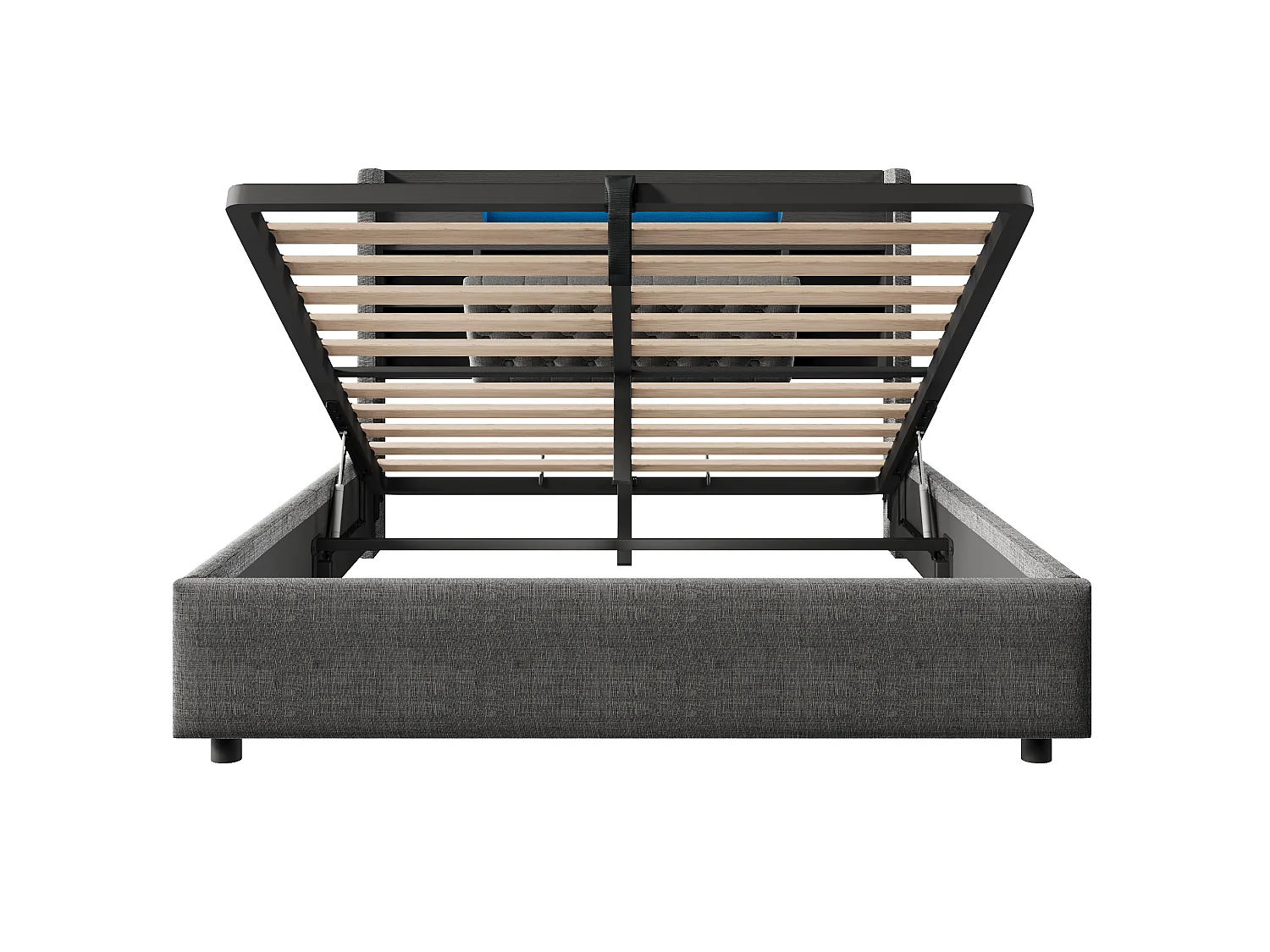 Lit coffre adulte 160x200 cm lin gris - Tête de lit avec rangement, LED et USB/Type-C