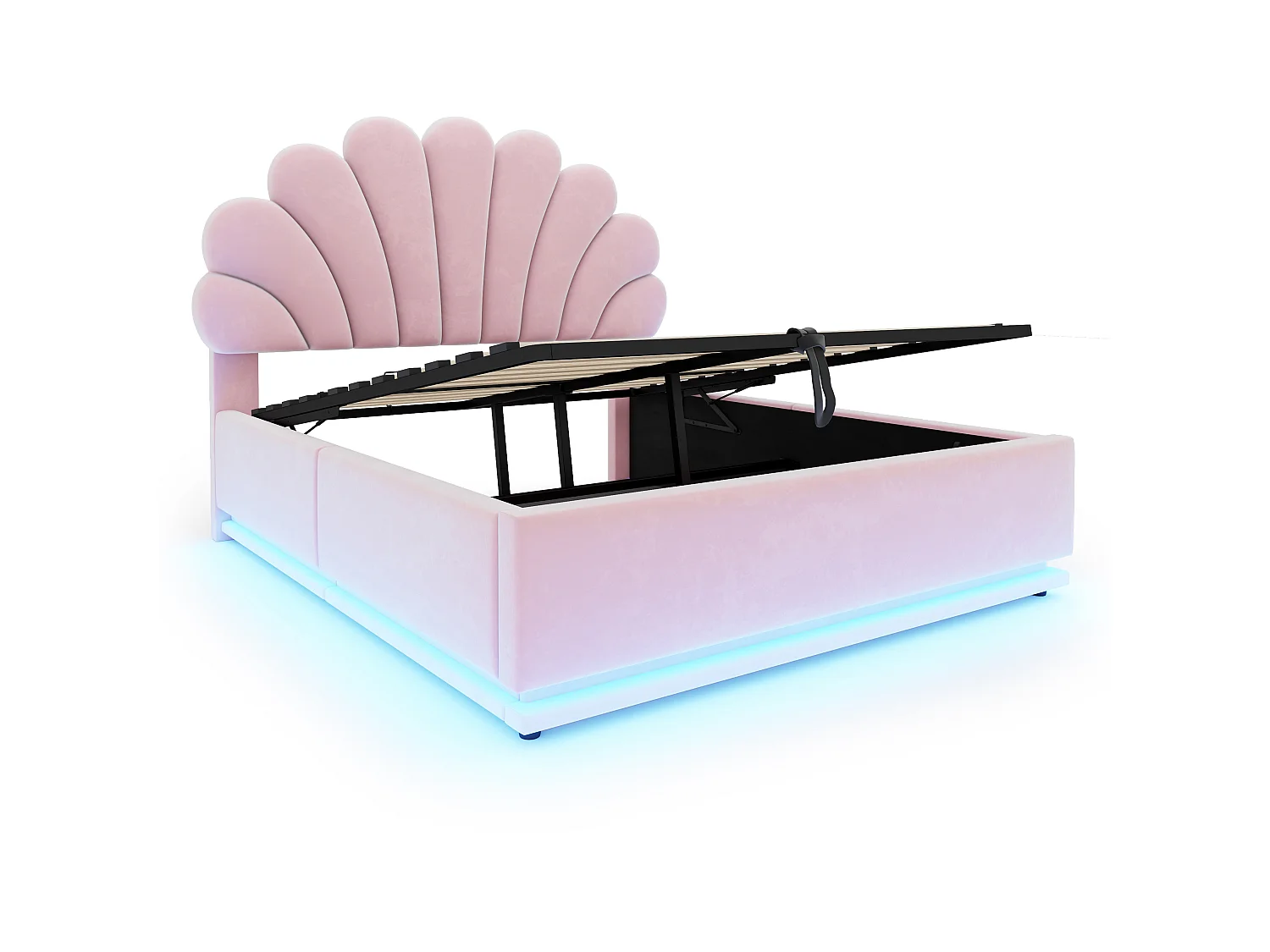 Lit coffre capitonné 140x200cm - avec lumière LED - Cadre en métal - Tissu velours - rose (Matelas non inclus)