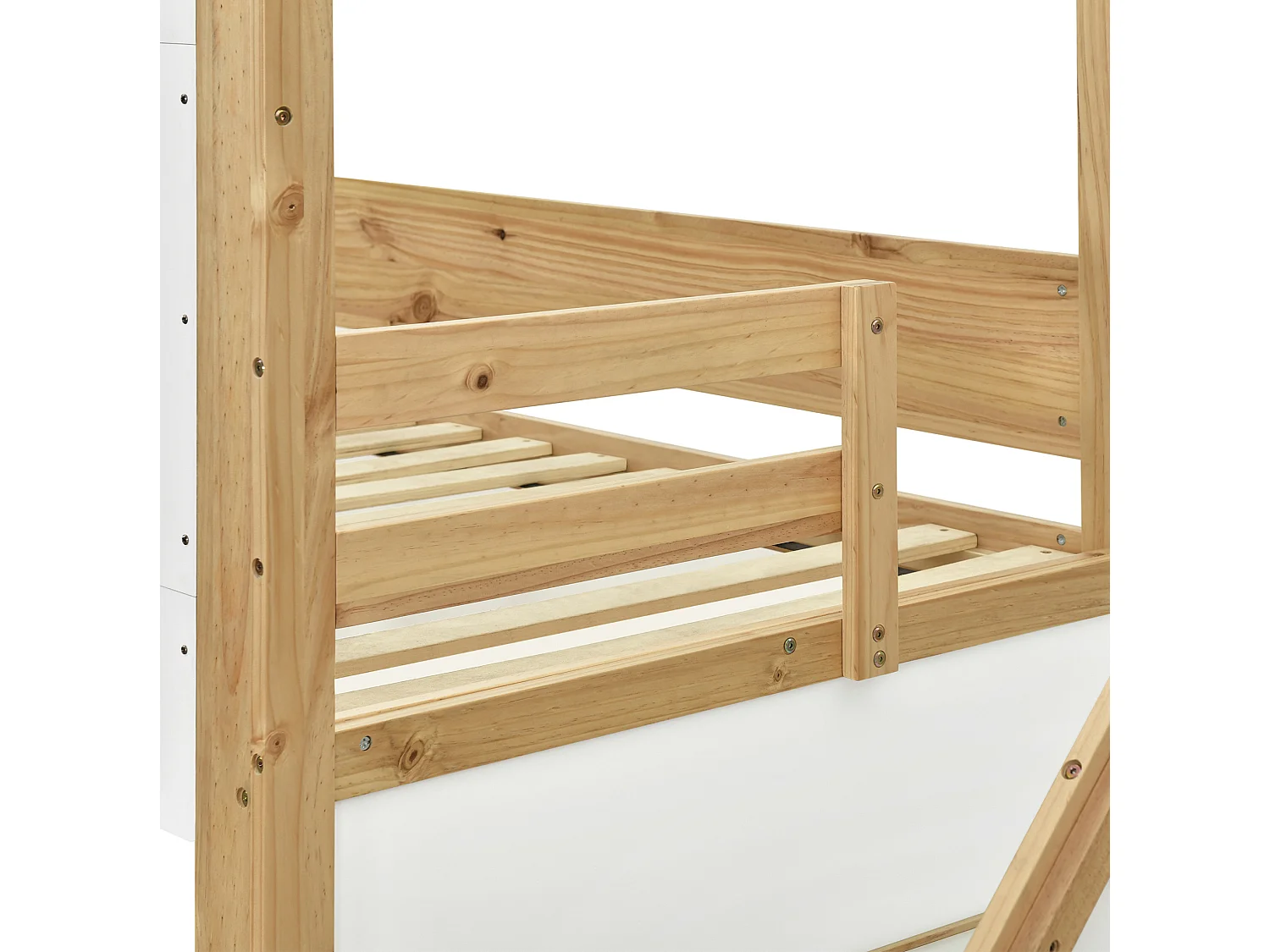 Lit mezzanine enfant 90x200 cm avec escalier de rangement - Blanc et naturel