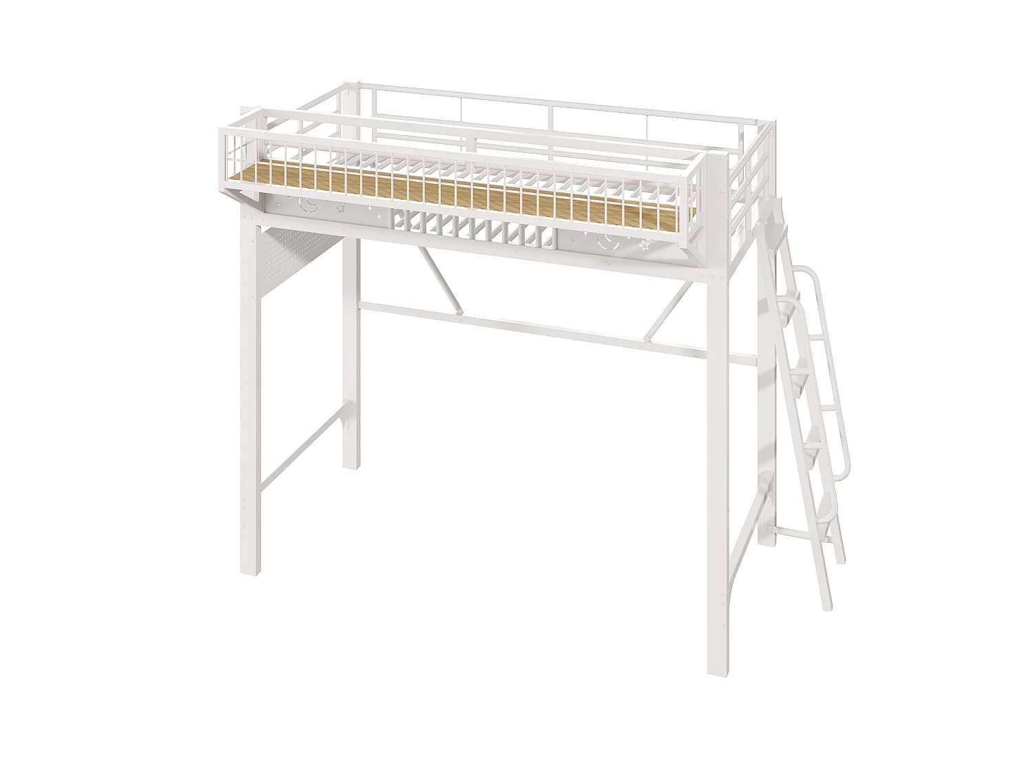 Våningssäng 90 x 200 cm - Metallstomme - Med förvaringsfack - Öppet utrymme under - vit (madrass ingår ej)