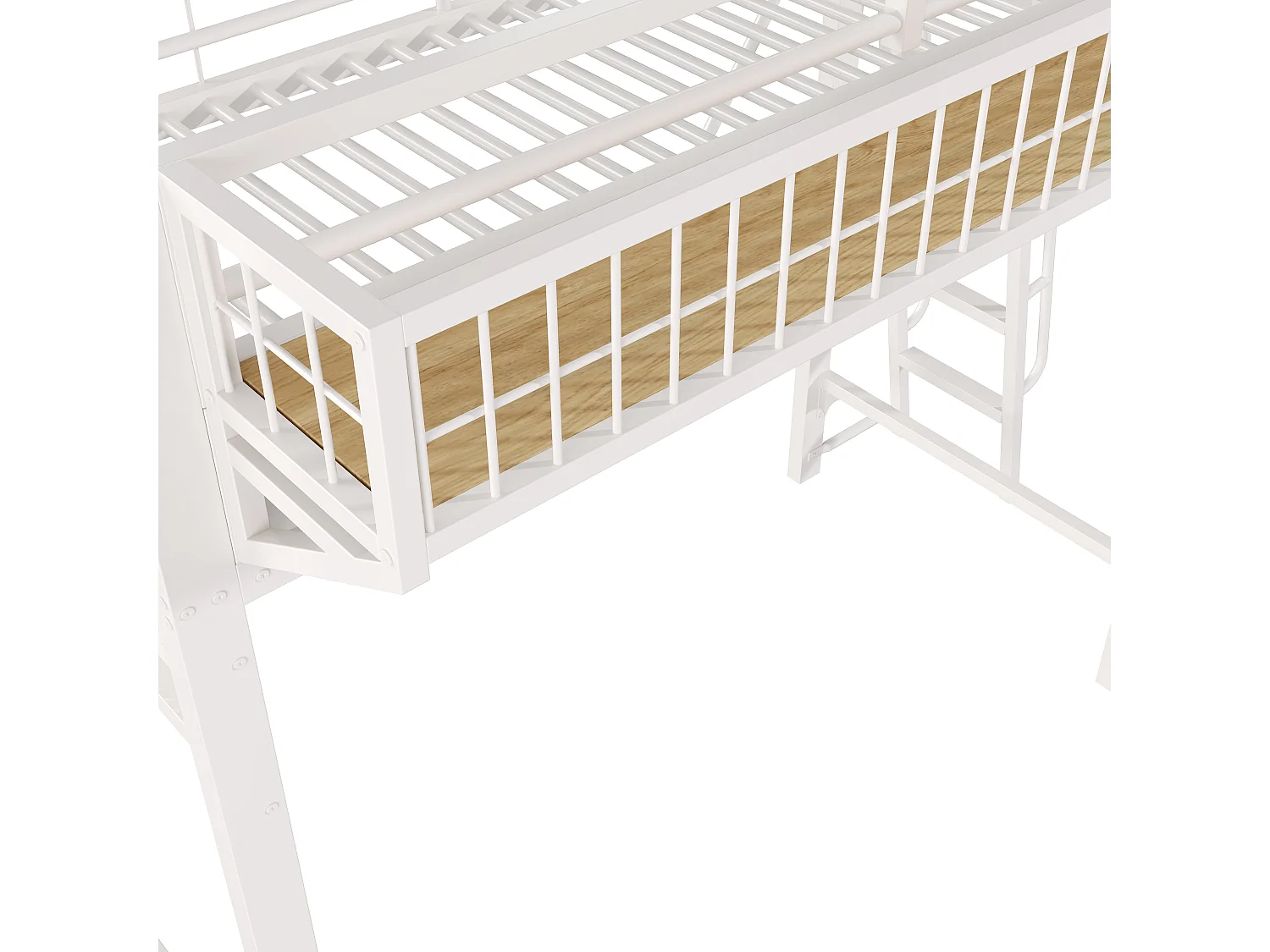 Våningssäng 90 x 200 cm - Metallstomme - Med förvaringsfack - Öppet utrymme under - vit (madrass ingår ej)