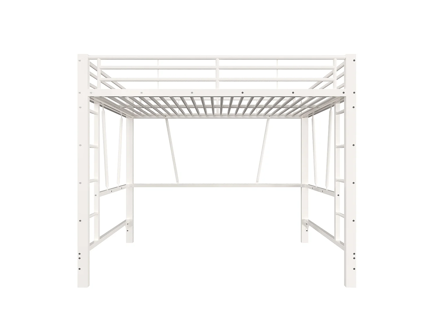 Lit mezzanine 90 x 200 cm - Cadre de lit en métal - 2 échelles - Blanc (matelas non inclus)