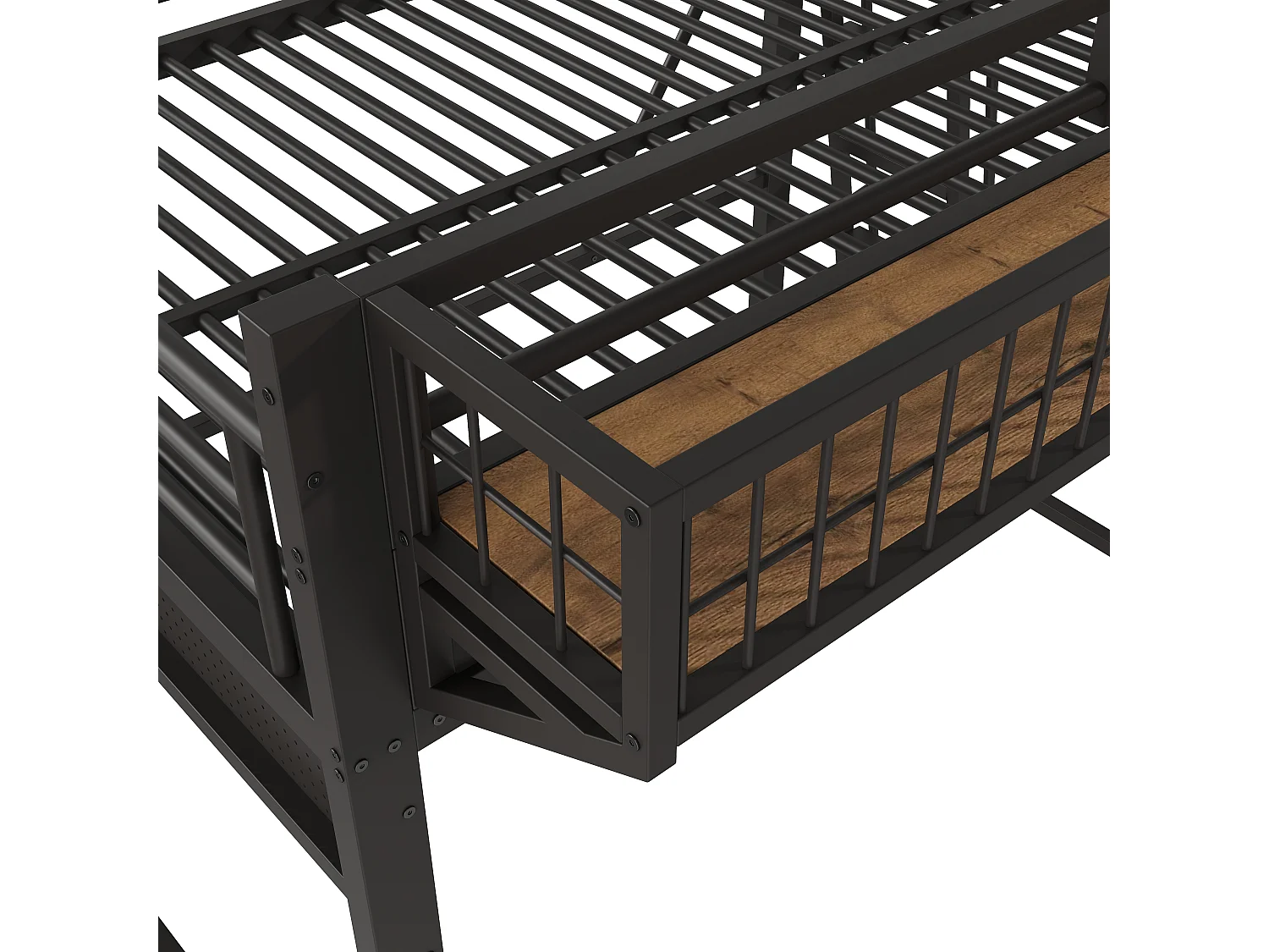Hochbett 140 x 200 cm - Metallgestell - Mit Staufächern - Offener unterer Bereich - Schwarz (Matratze nicht enthalten)