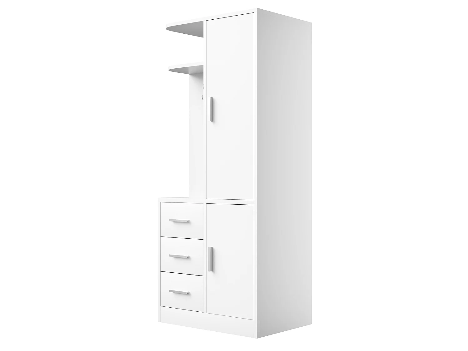 Szafa jednodrzwiowa 70×50×170 - z półkami - z 3 szufladami - z haczykami - biała