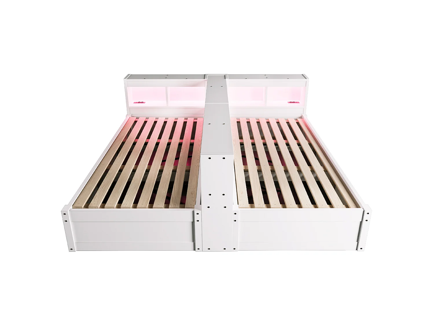 Barnsäng med förvaring 90/180x200 cm med LED-belysning, integrerade eluttag och förvaring - Vitt MDF-trä