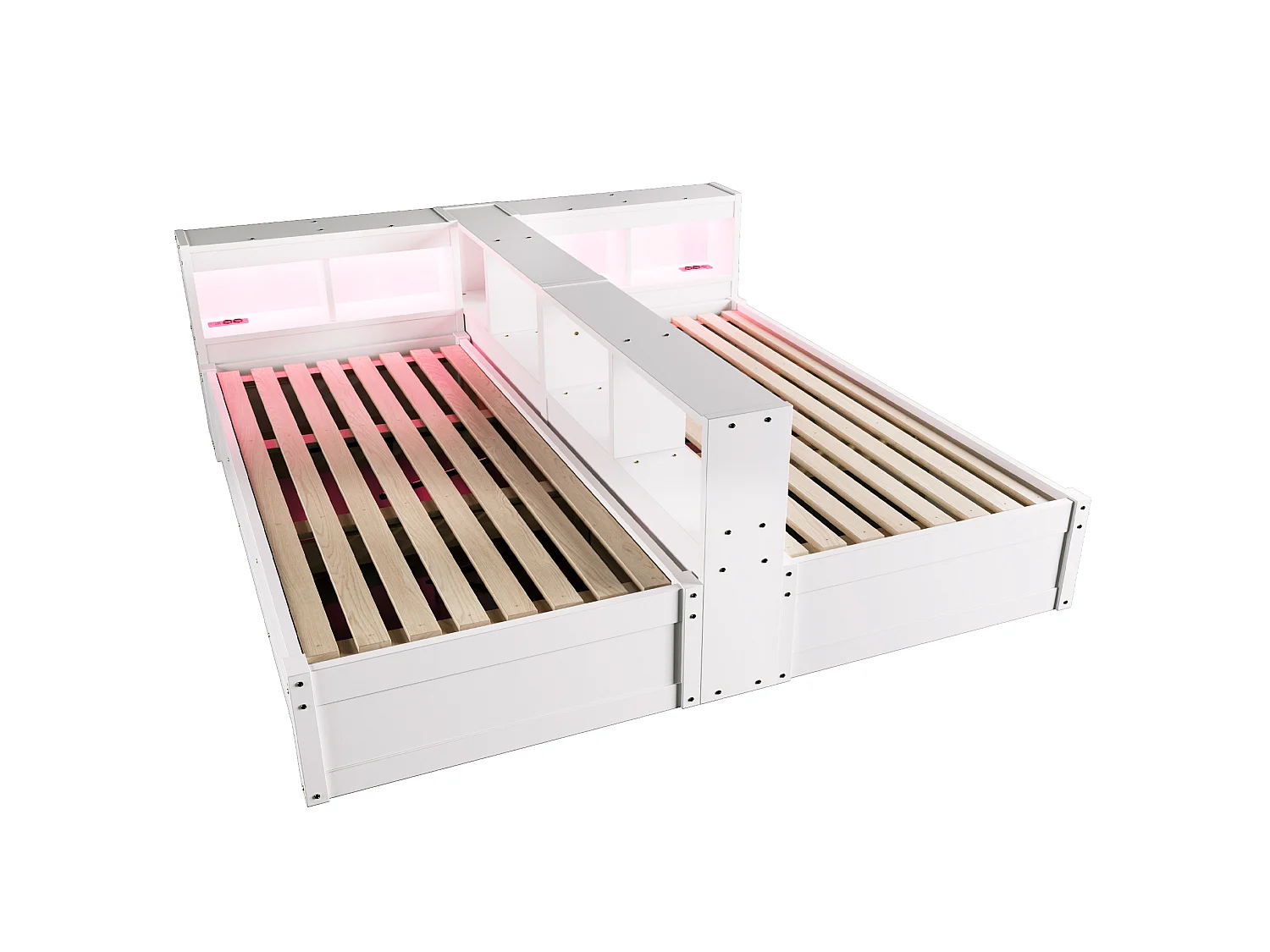 Barnsäng med förvaring 90/180x200 cm med LED-belysning, integrerade eluttag och förvaring - Vitt MDF-trä