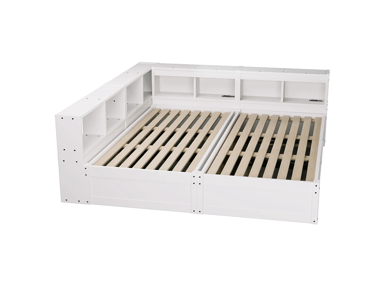 Barnsäng med förvaring 90/180x200 cm med LED-belysning, integrerade eluttag och förvaring - Vitt MDF-trä