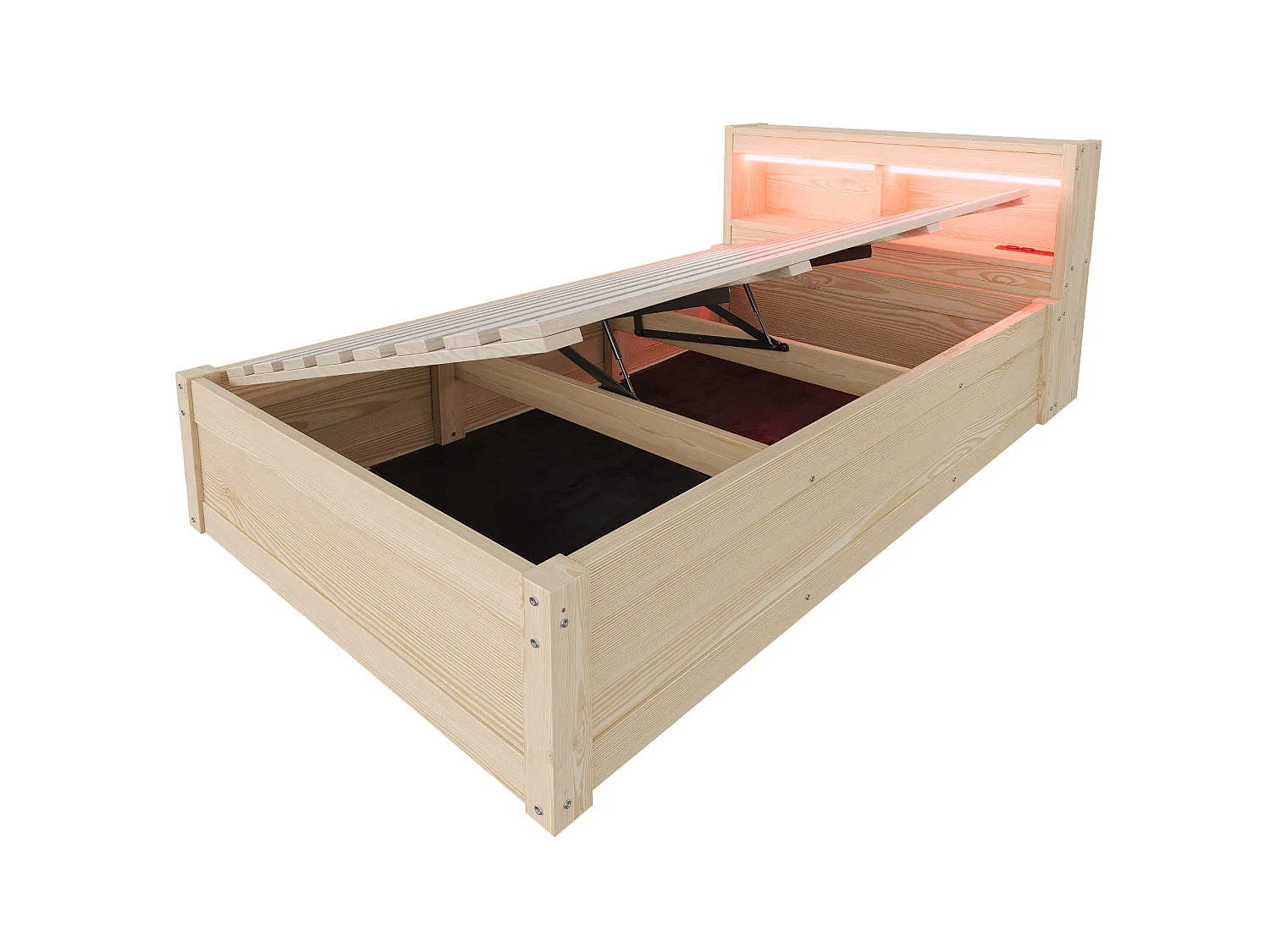 Kinderbed met opbergruimte 90x200 cm met stopcontact, ledverlichting en opbergruimte - Licht naturel MDF-hout