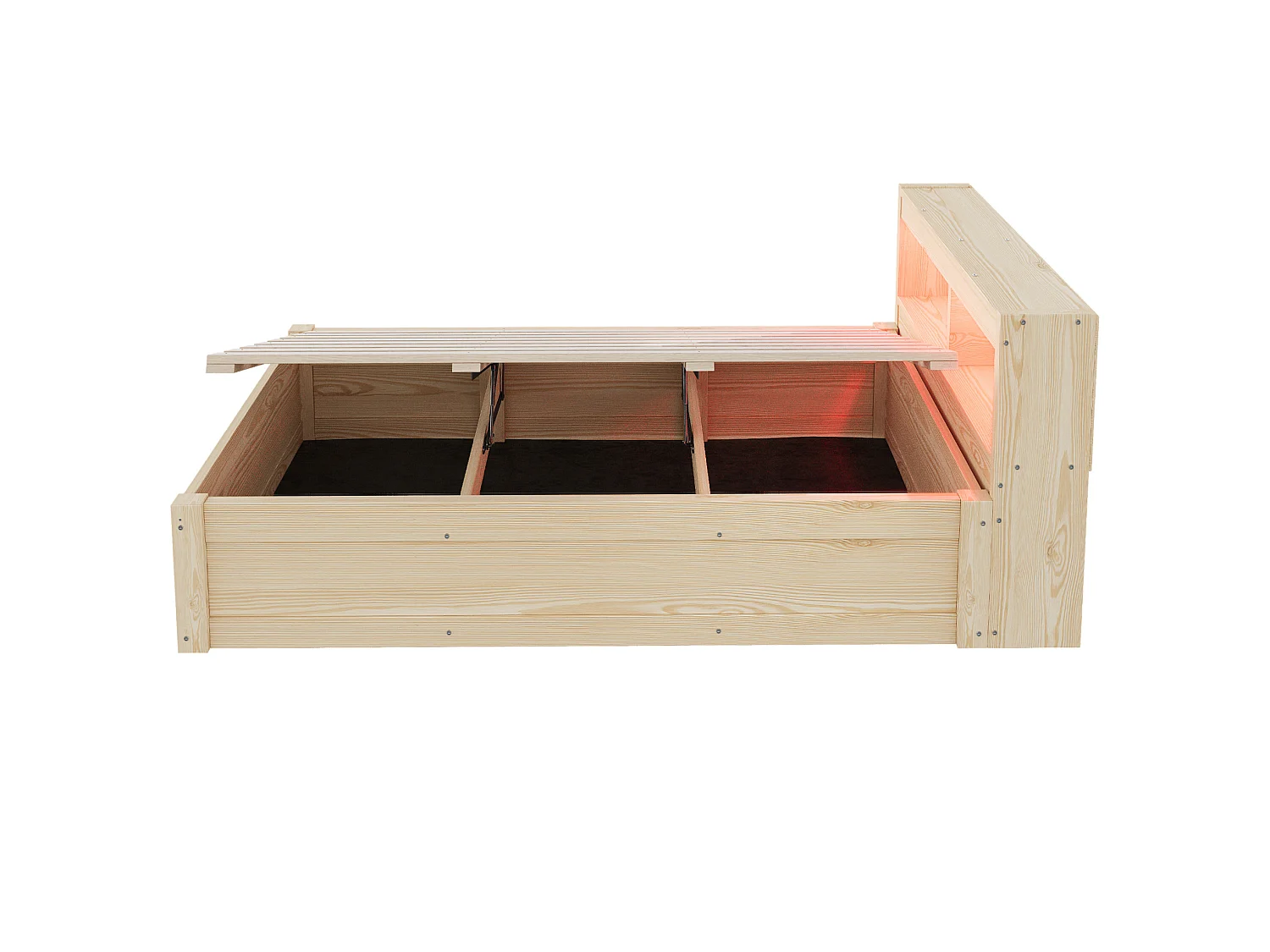 Kinderbed met opbergruimte 90x200 cm met stopcontact, ledverlichting en opbergruimte - Licht naturel MDF-hout
