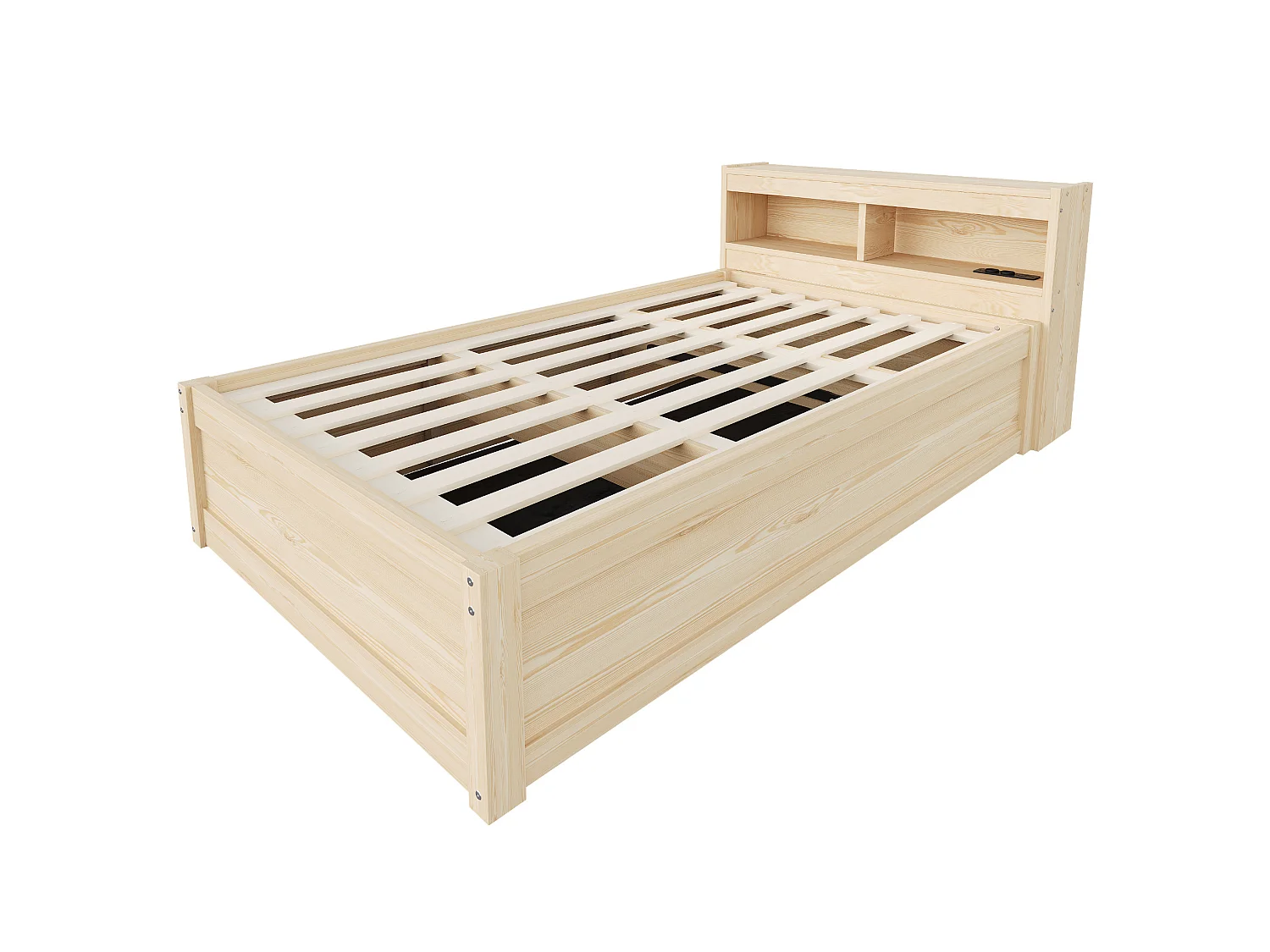 Kinderbed met opbergruimte 90x200 cm met stopcontact, ledverlichting en opbergruimte - Licht naturel MDF-hout
