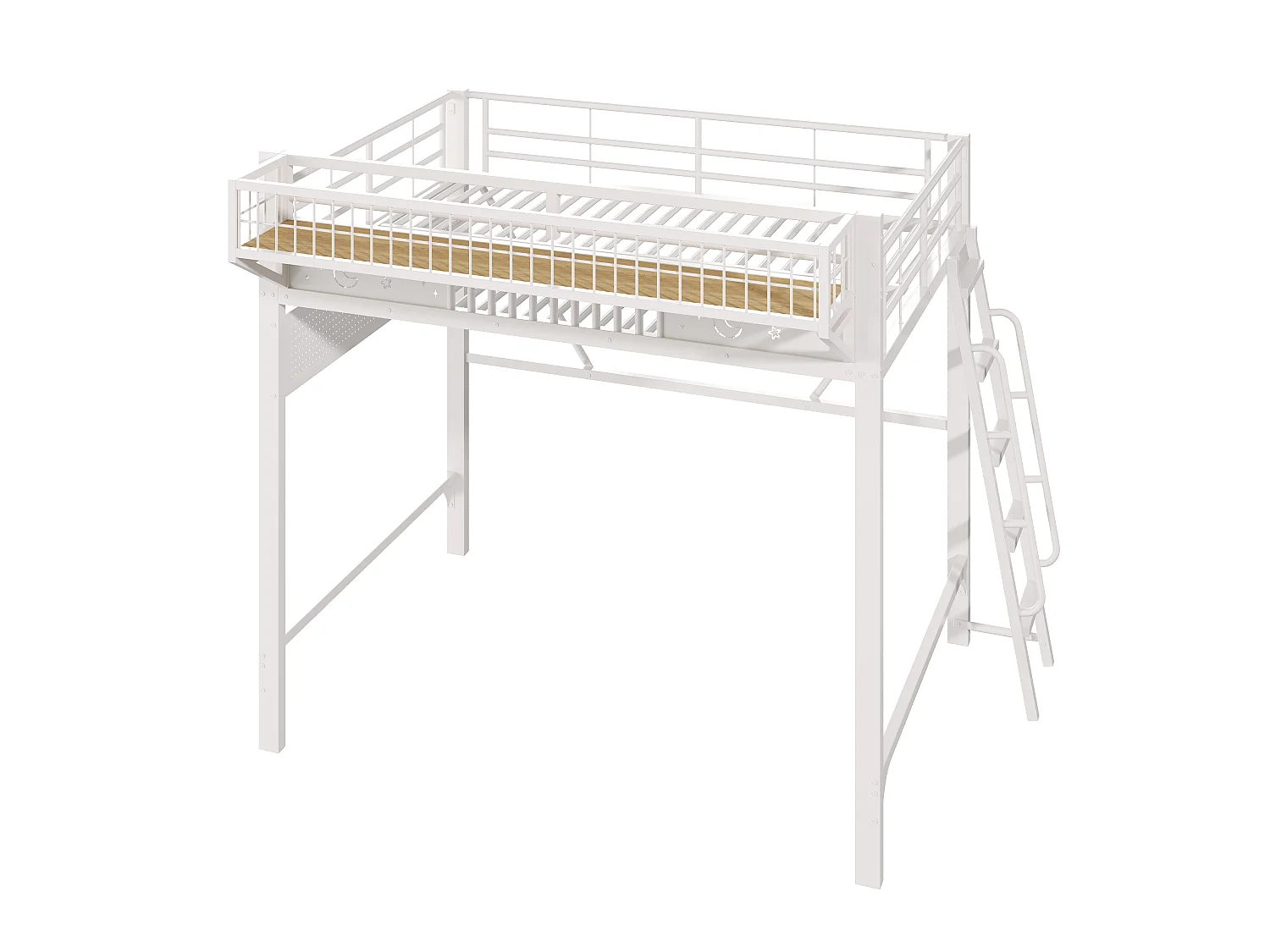 Våningssäng 140 x 200 cm - Metallstomme - Med förvaringsfack - Öppet utrymme under - vit (madrass ingår ej)