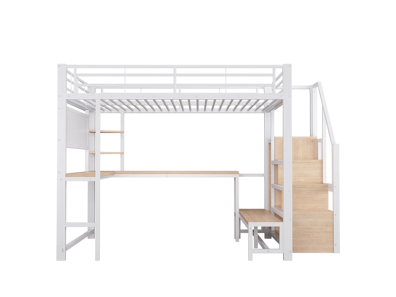 Våningssäng 140 x 200 cm - med bord - med USB + USB-C-portar - med LED-belysning - vit (madrass ingår ej)