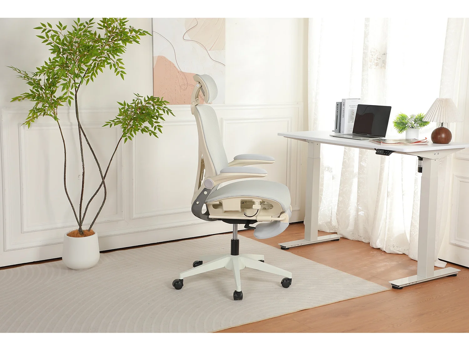 Chaise de bureau ergonomique pliante en maille gris - Avec dossier réglable