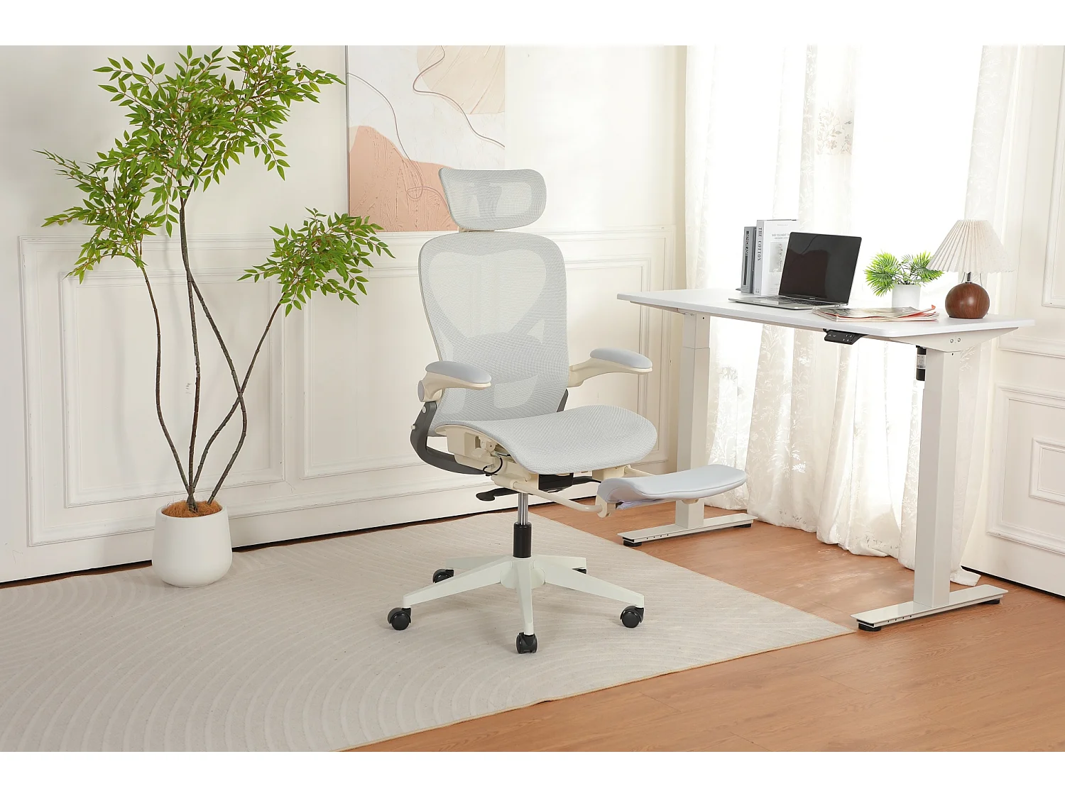 Chaise de bureau ergonomique pliante en maille gris - Avec dossier réglable