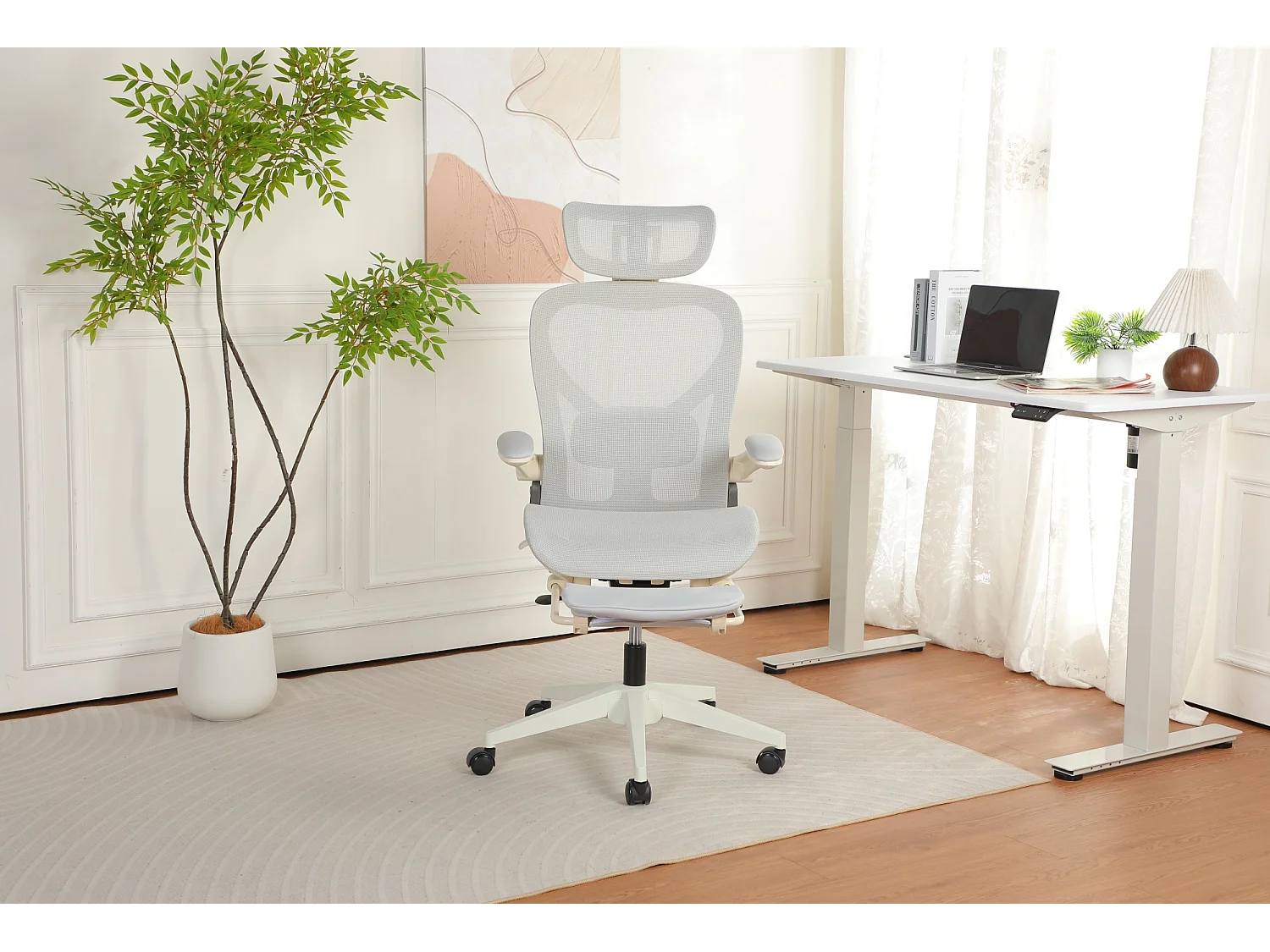 Chaise de bureau ergonomique pliante en maille gris - Avec dossier réglable