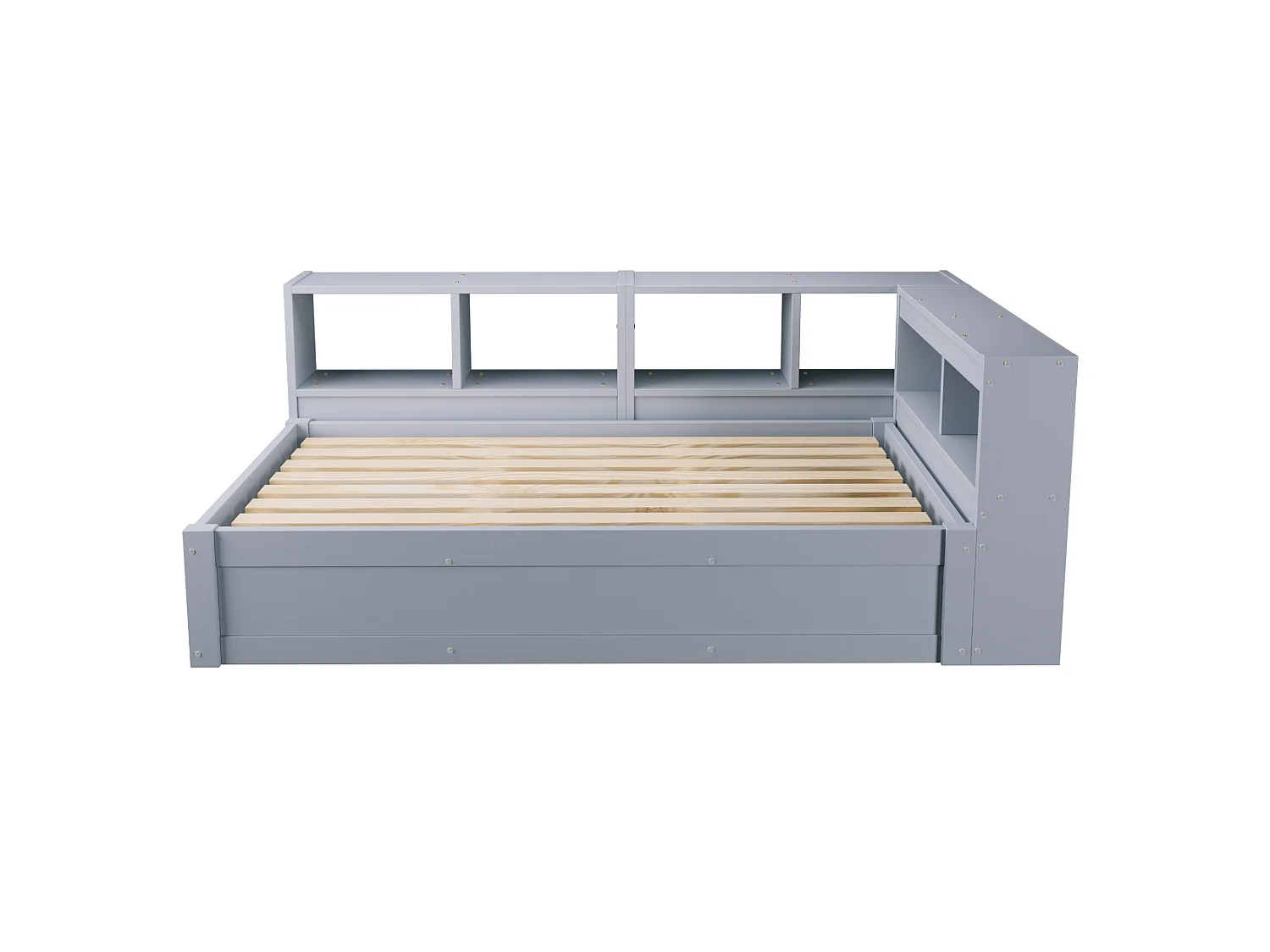 Lit coffre enfant 90x200 cm avec LED, prise et rangements - Gris