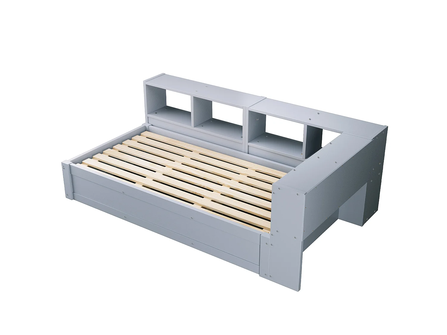 Lit coffre enfant 90x200 cm avec LED, prise et rangements - Gris