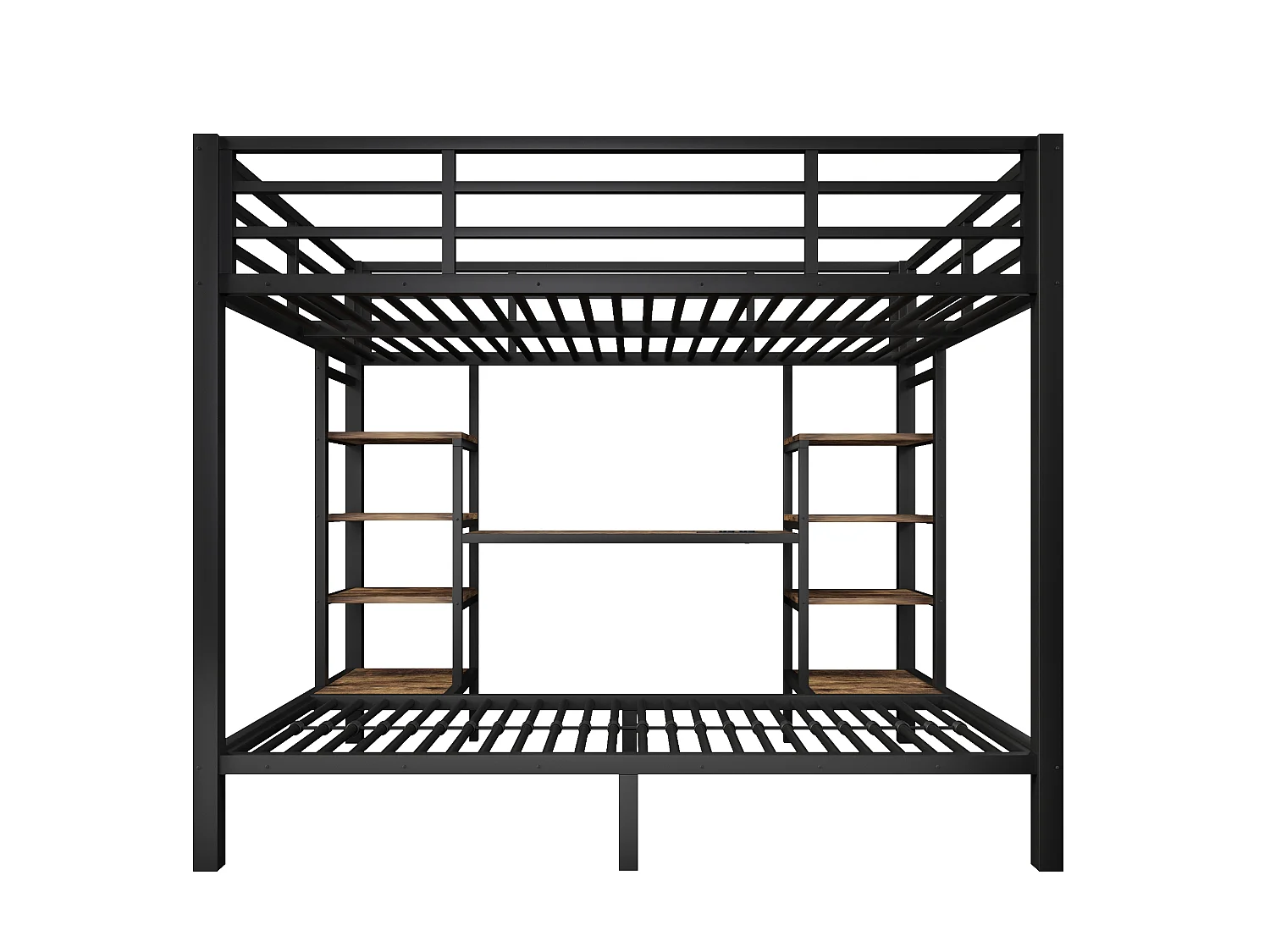 Lit superposé 90 x 200 cm + 140 x 200 cm - Cadre de lit en métal - Avec ports USB et Type-C - Avec éclairage LED - Noir (Matelas non inclus)
