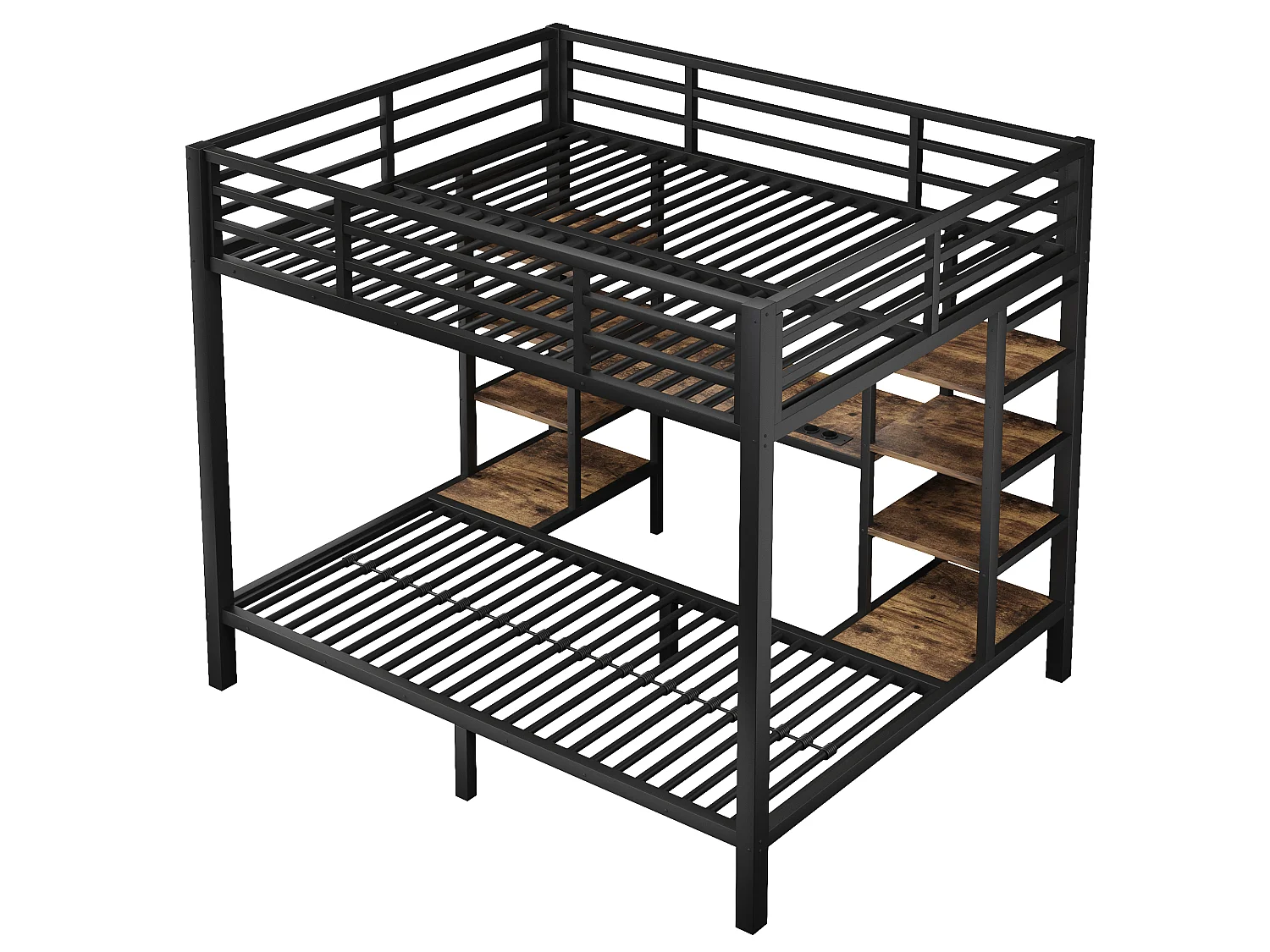 Lit superposé 90 x 200 cm + 140 x 200 cm - Cadre de lit en métal - Avec ports USB et Type-C - Avec éclairage LED - Noir (Matelas non inclus)