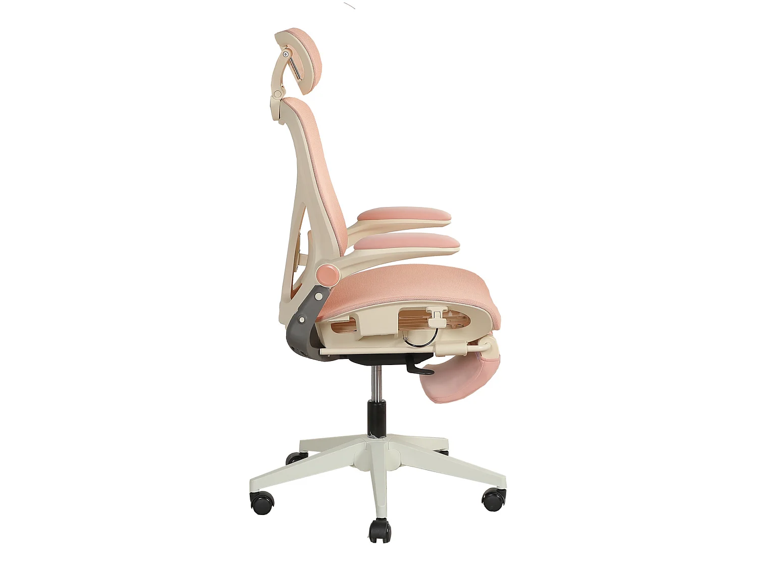 Chaise de bureau ergonomique pliante en maille rose- Avec dossier réglable