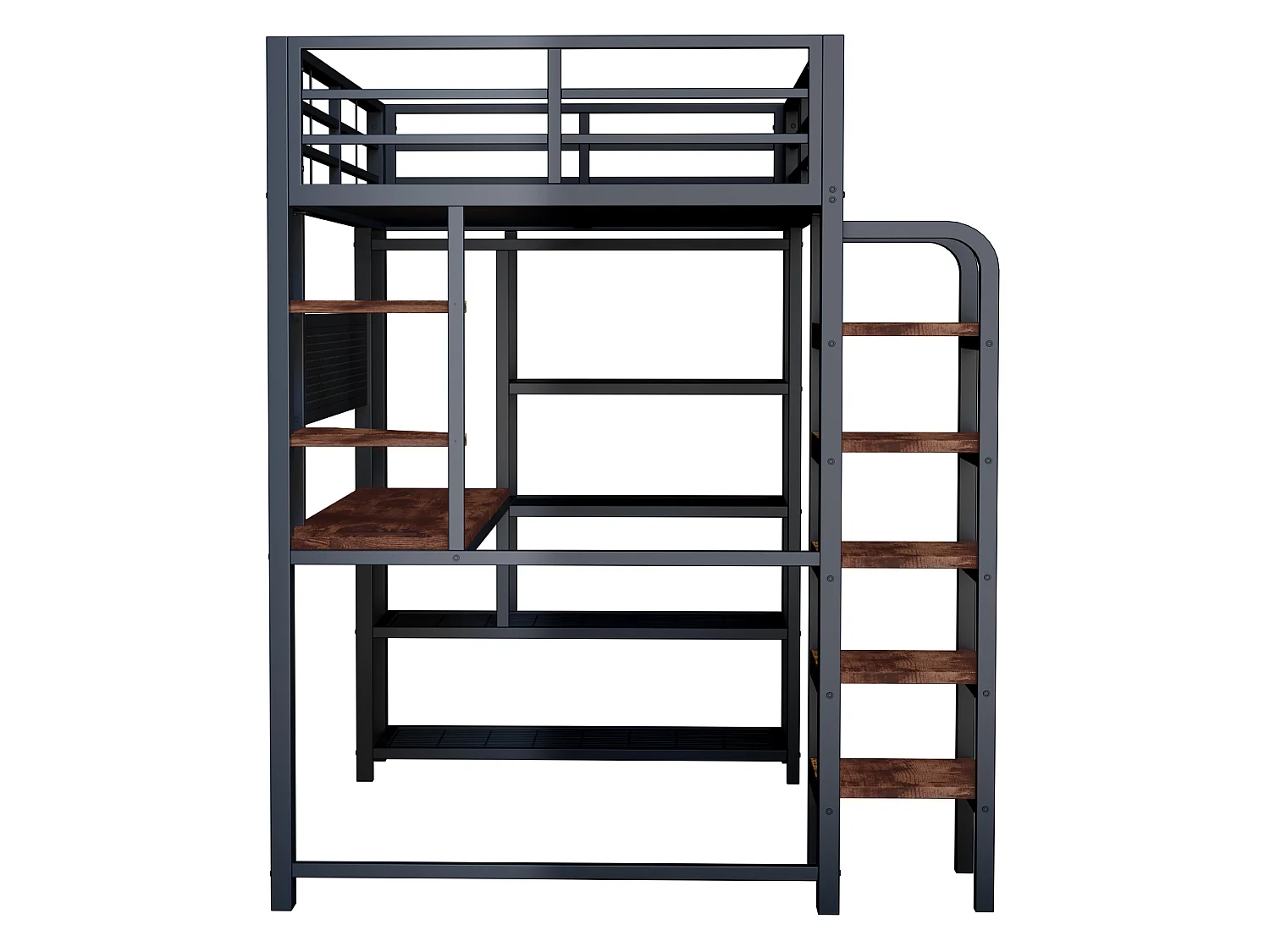 Lit mezzanine enfant 90x200 cm avec bureau, prises et LED - Lit en métal et bois noir
