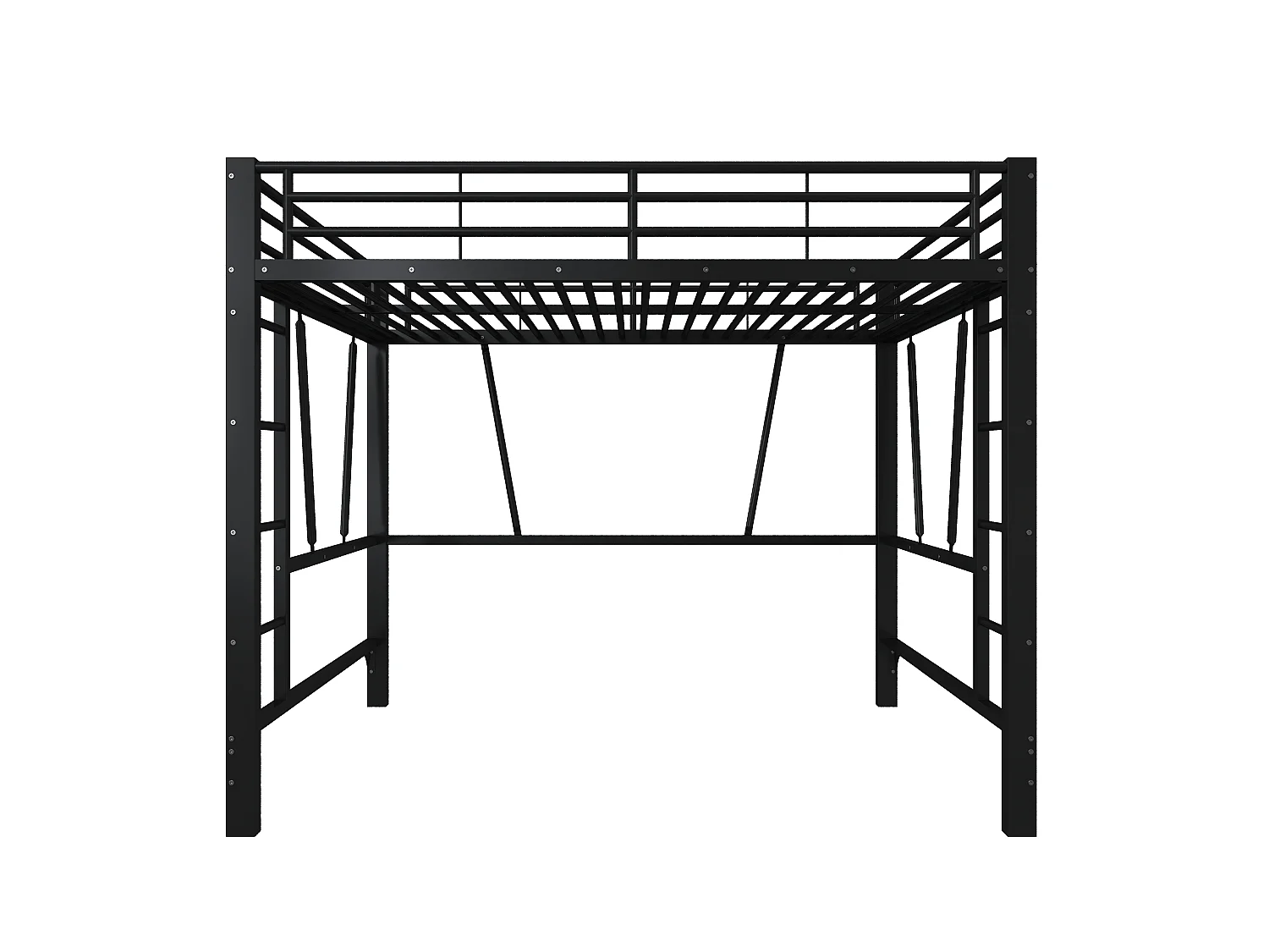 Lit mezzanine 90 x 200 cm - Cadre de lit en métal - 2 échelles - noir (matelas non inclus)