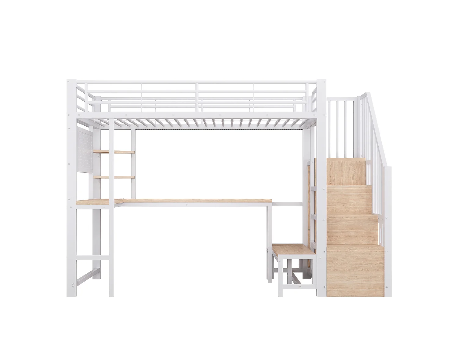 Våningssäng 90 x 200 cm - med bord - med USB + USB-C-portar - med LED-belysning - vit (madrass ingår ej)