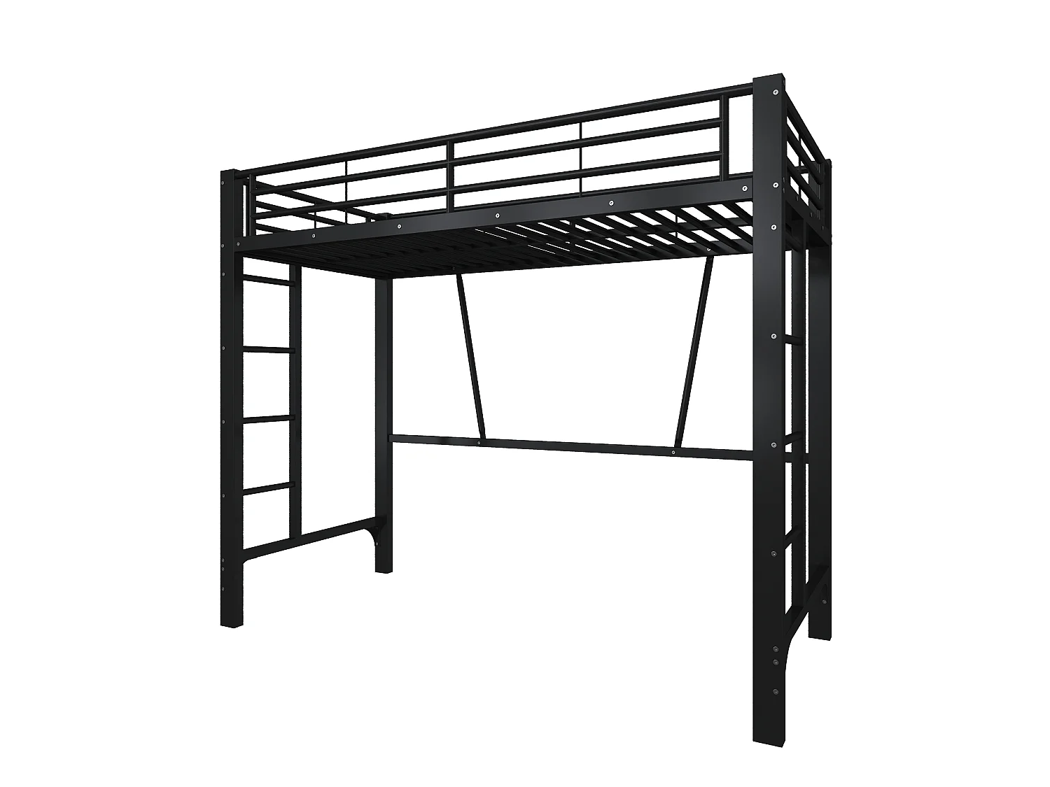 Lit mezzanine 90 x 200 cm - Cadre de lit en métal - 2 échelles - noir (matelas non inclus)