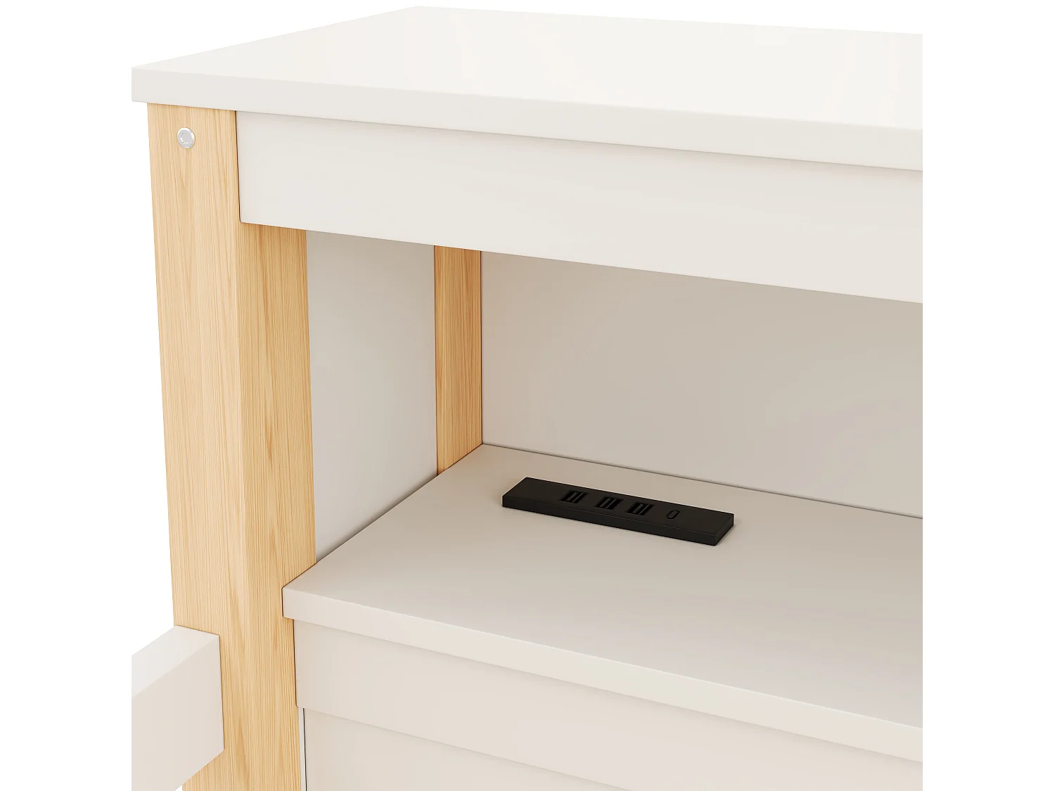Lit enfant 90 x 200 cm - avec 2 tiroirs - avec compartiments de rangement - avec lumière LED - naturel (matelas non inclus)