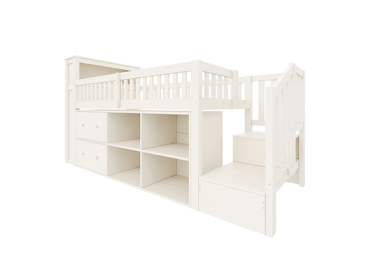 Lit enfant 90 x 200 cm - avec 2 tiroirs - avec compartiments de rangement - avec lumière LED - blanc (matelas non inclus)