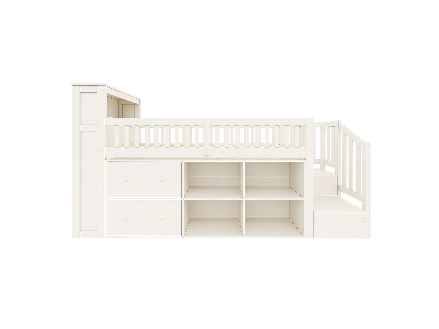 Lit enfant 90 x 200 cm - avec 2 tiroirs - avec compartiments de rangement - avec lumière LED - blanc (matelas non inclus)