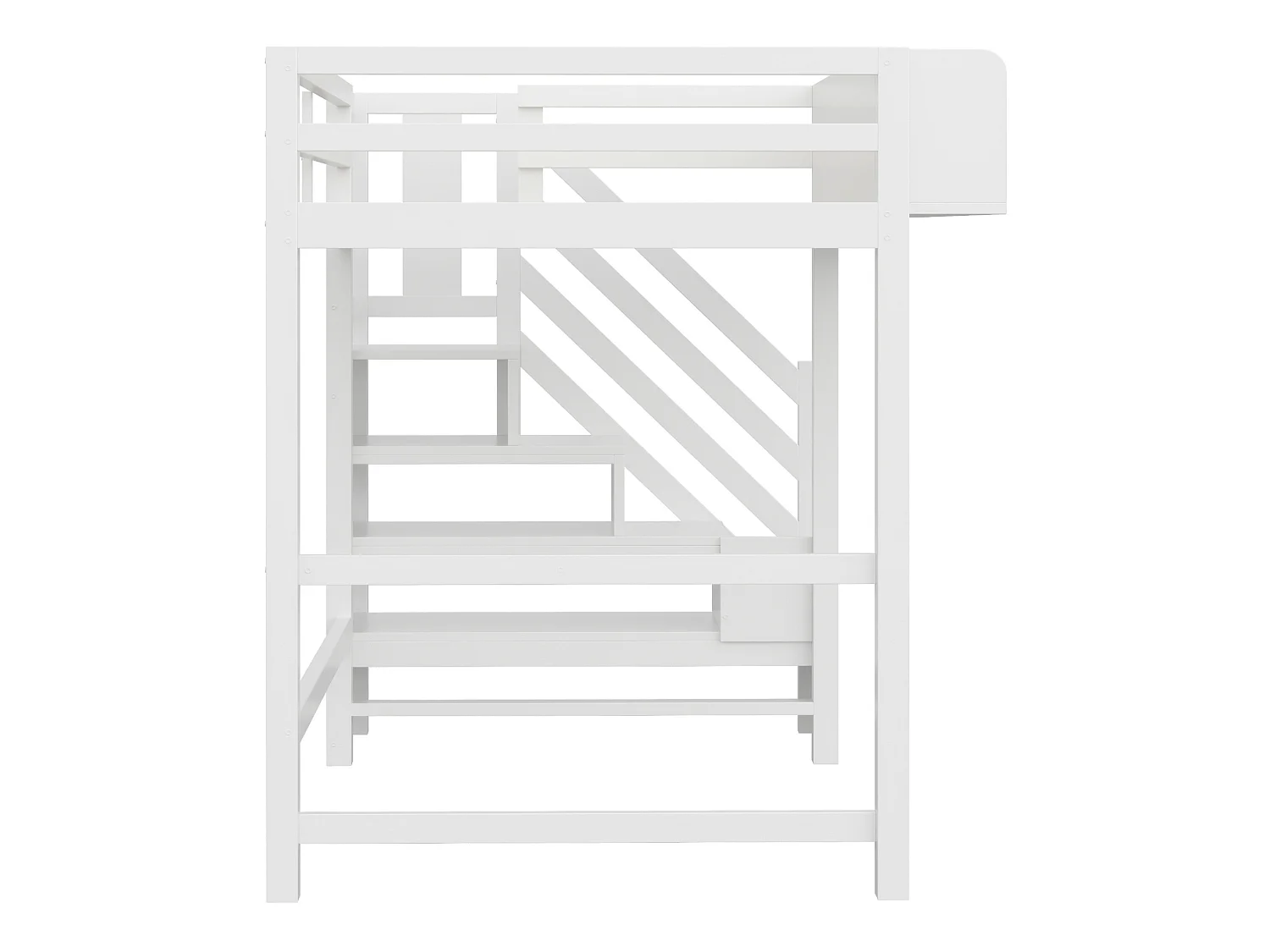 Lit mezzanine 90x200 cm avec LED, étagères et escalier de rangement - Blanc