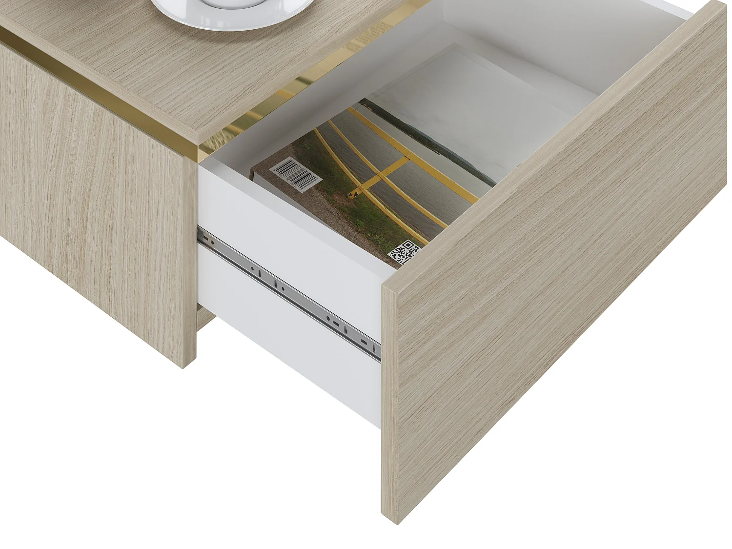 Lot de 2 tables de chevet suspendues avec 1 tiroir - Coloris : Naturel et doré - VUKIA