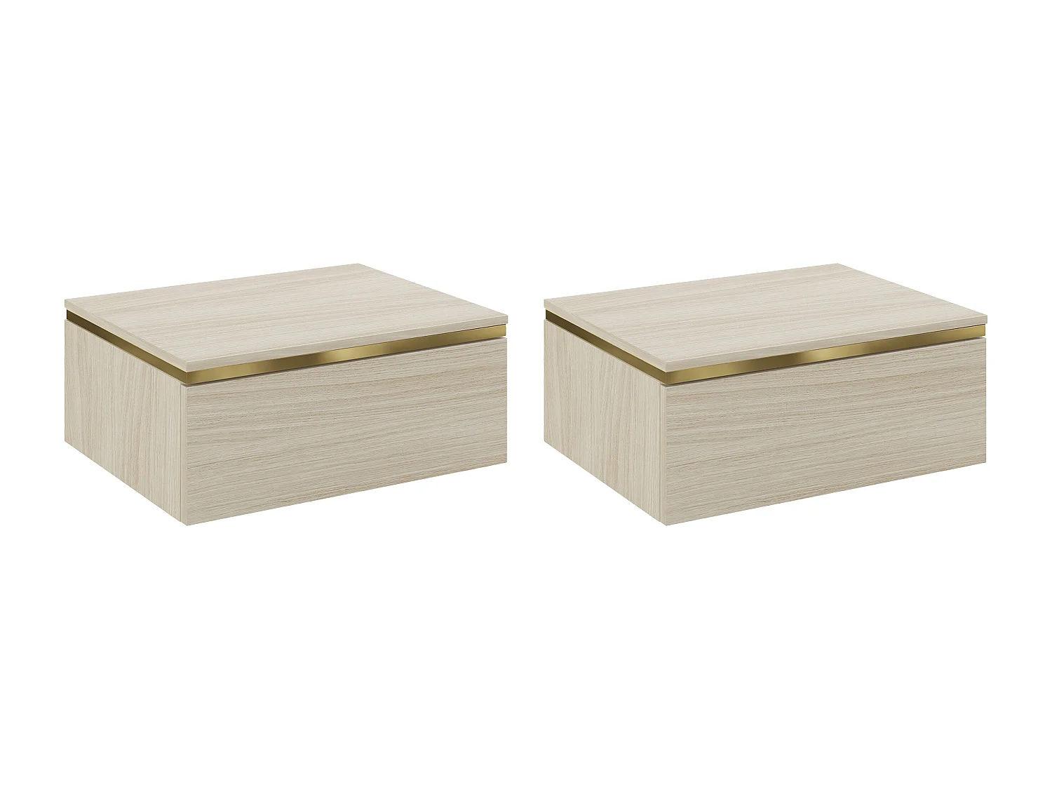 Lot de 2 tables de chevet suspendues avec 1 tiroir - Coloris : Naturel et doré - VUKIA
