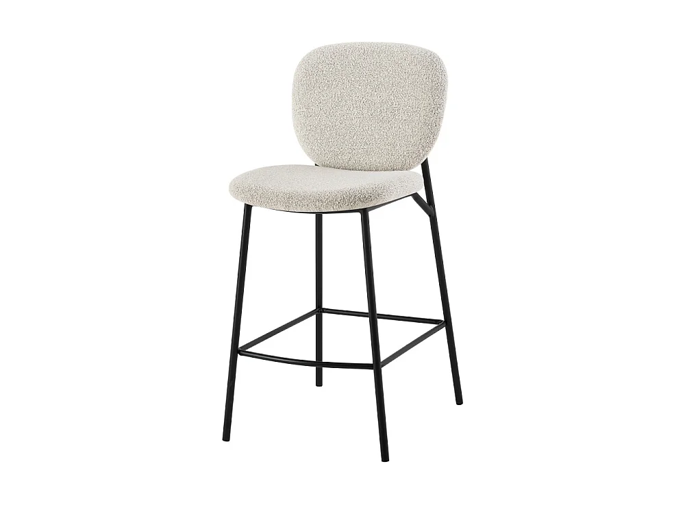 Dalby - Lot de 2 tabourets de bar en tissu bouclette et métal H65cm - Écru chiné