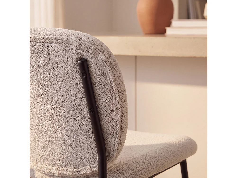 Dalby - Lot de 2 tabourets de bar en tissu bouclette et métal H65cm - Écru chiné