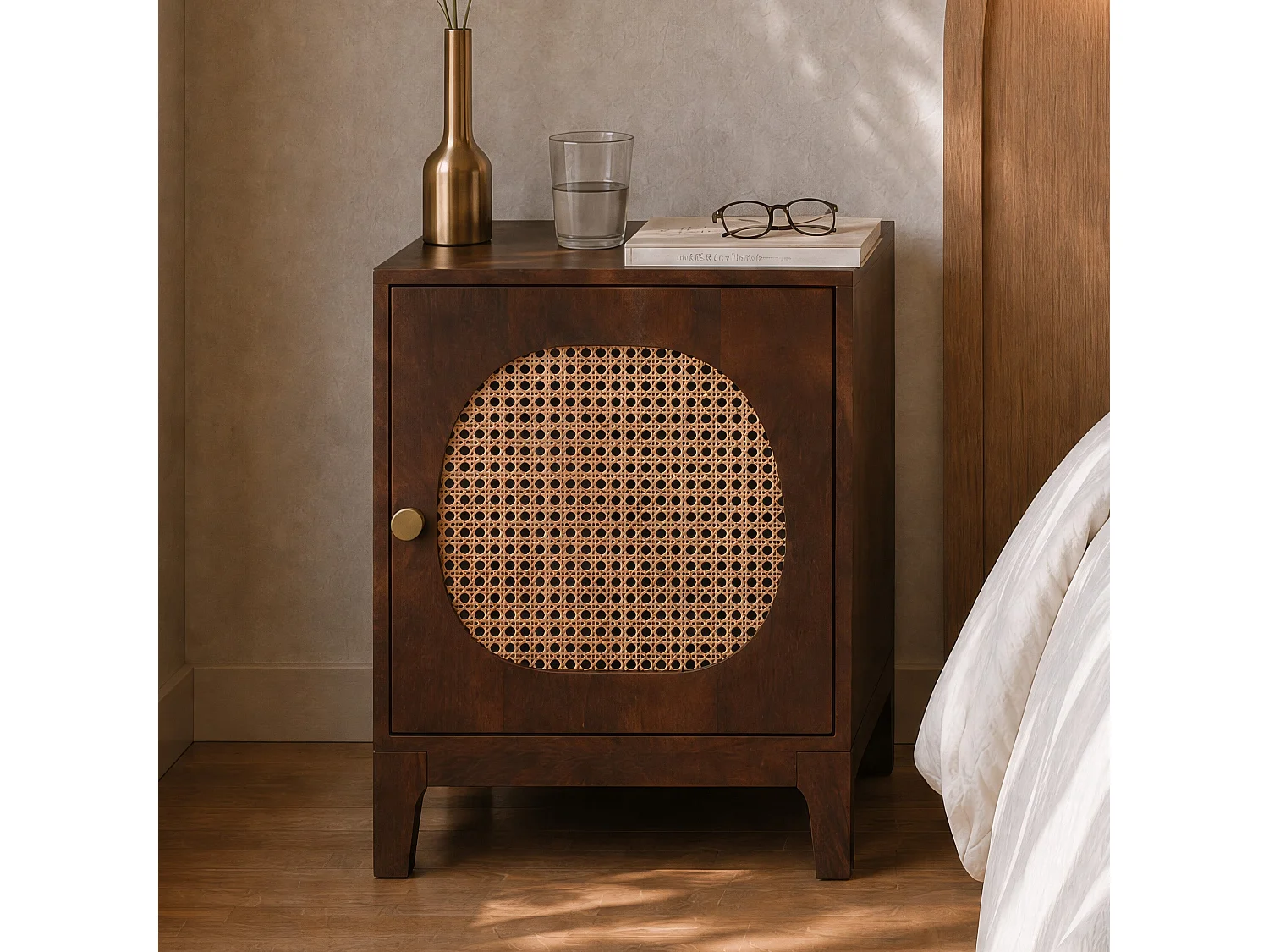 Comodino in legno di mango e rattan - Lanka