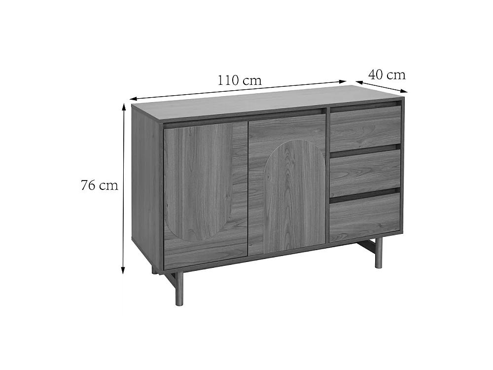 Abby - Buffet 2 portes 3 tiroirs en bois L110cm - Bois foncé