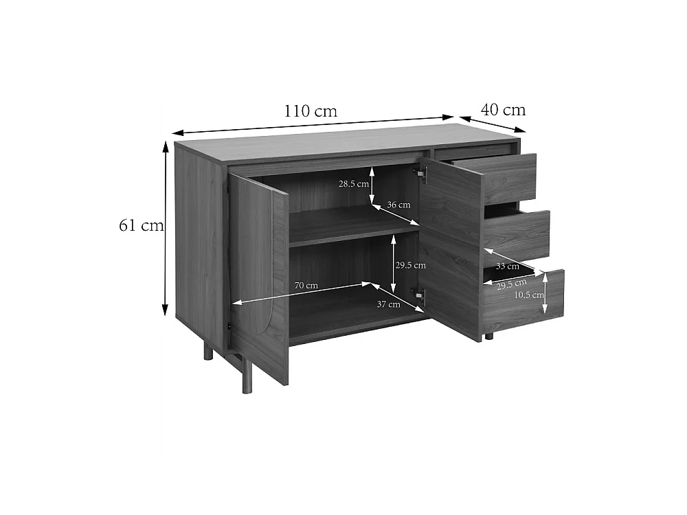 Abby - Buffet 2 portes 3 tiroirs en bois L110cm - Bois foncé