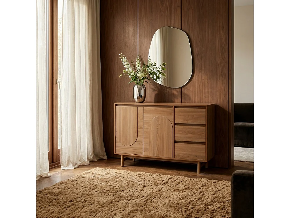 Abby - Buffet 2 portes 3 tiroirs en bois L110cm - Bois foncé