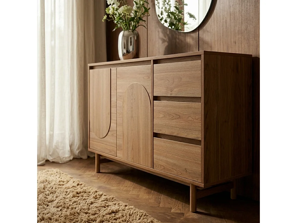Abby - Buffet 2 portes 3 tiroirs en bois L110cm - Bois foncé